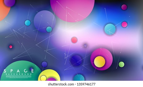 Background of Flat Space with planets and stars. Vector illustration of galaxy
