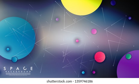 Background of Flat Space with planets and stars. Vector illustration of galaxy