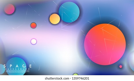 Background of Flat Space with planets and stars. Vector illustration of galaxy