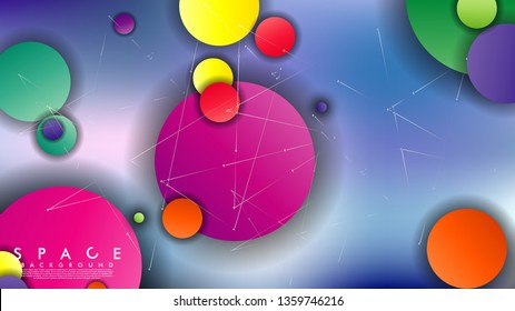 Background of Flat Space with planets and stars. Vector illustration of galaxy