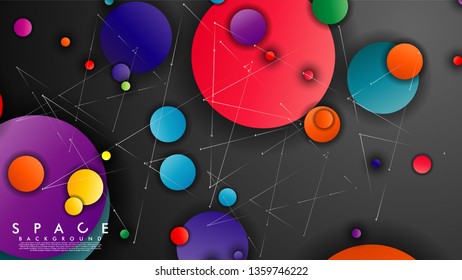 Background of Flat Space with planets and stars. Vector illustration of galaxy