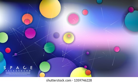 Background of Flat Space with planets and stars. Vector illustration of galaxy