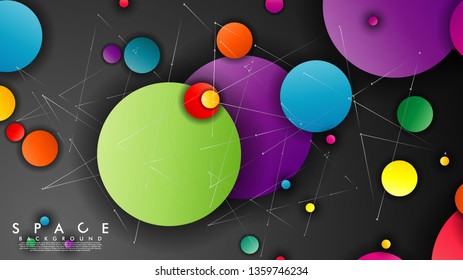 Background of Flat Space with planets and stars. Vector illustration of galaxy