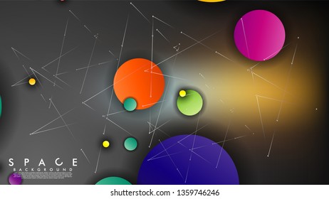Background of Flat Space with planets and stars. Vector illustration of galaxy