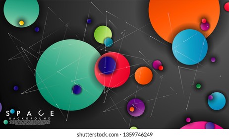 Background of Flat Space with planets and stars. Vector illustration of galaxy