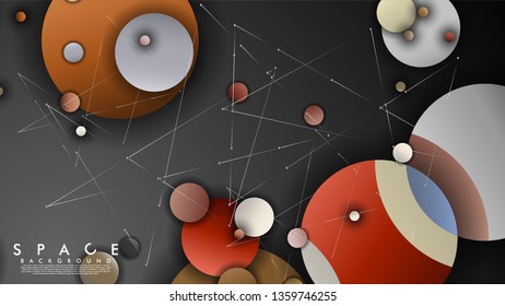 Background of Flat Space with planets and stars. Vector illustration of galaxy