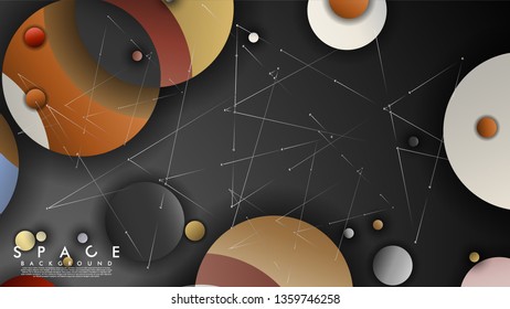 Background of Flat Space with planets and stars. Vector illustration of galaxy