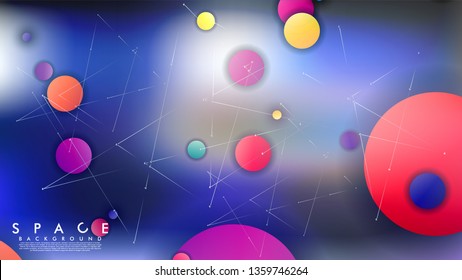 Background of Flat Space with planets and stars. Vector illustration of galaxy