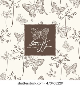 Background with flora and butterfly. hand drawn
