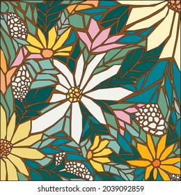 Fondo con mosaico de color floral. Papel mural abstracto. Ilustración vectorial.