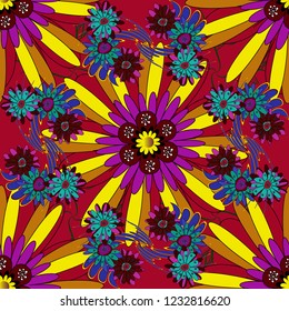 Background floral design for wedding, engagement, cosmetics, perfume, beauty products. Vector seamless pattern with abstract magenta, red and yellow flowers. Best for wrapping paper.