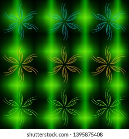 Background floral ethnic circles sun on green background, rich tribal ornament decorative pattern for decoration in Oriental style