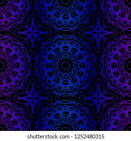 Background, Floral Geometric Seamless Pattern . Vector Illustration. For Design, Fashion, Print, Interior. Glow color.