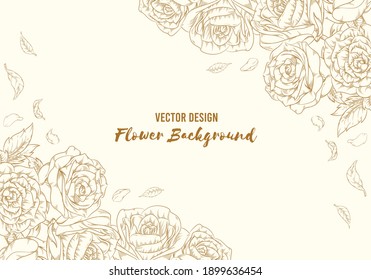 Background Floral Hand Drawn Rose Outline Flower Leaves