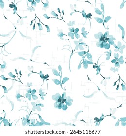 Aquarela monocromática de fundo, Aquarela floral em azul empoeirado e desbotado marinha. Padrão contínuo padrão azul colorido aquarela padrão floral para impressão e moda.
