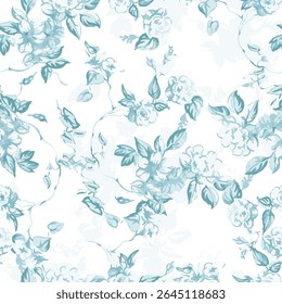 Aquarela monocromática de fundo, Aquarela floral em azul empoeirado e desbotado marinha. Padrão contínuo padrão azul colorido aquarela padrão floral para impressão e moda.
