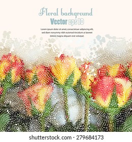 Background with floral seamless mosaic borde. Vector Illustration.