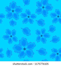 Background floral seamless vector Flowers transparent contour pattern cold blue coloring