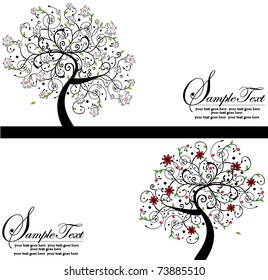 background with floral trees, vector
