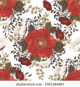 Background floral vector - red flowers seamless pattern