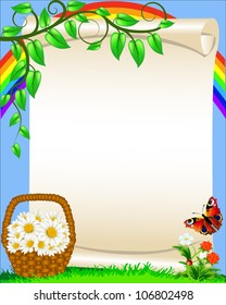 background with flower butterfly and rainbow