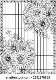 background flower coloring page for adults and kids.