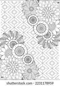 background flower coloring page for adults and kids.