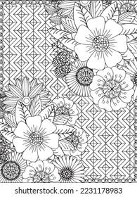 background flower coloring page for adults and kids.