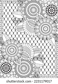 background flower coloring page for adults and kids.