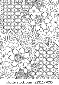 background flower coloring page for adults and kids.