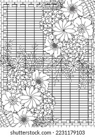 background flower coloring page for adults and kids.
