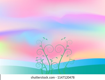 Background of flower and mountain in beautiful sky,vector illustrations