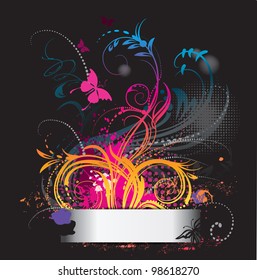 Background with flower ornament with butterfly