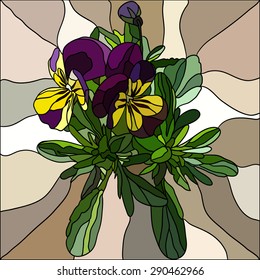 Background with flower Pansy made in mosaic style. Vector illustration.