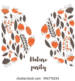 Background with flower. Plant elements are arranged around the title and text. There are four colors, which are connected with each other.