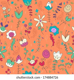 background of flower and plant. Full color texture. Used as a backdrop, seamless texture. orange background