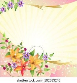 Background with flower wreath and beautiful decoration