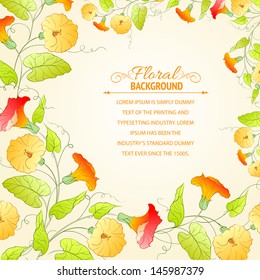 Background with flower wreath for romantic design. Vector illustration.