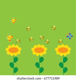 background with flowers and bee