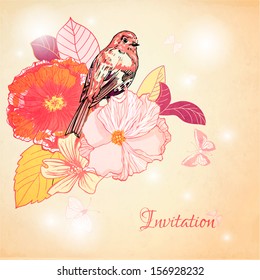 Background with flowers and bird