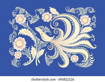 Background with flowers and a bird. Vector greeting card