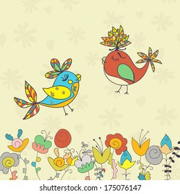 background with flowers and birds. space for text. can be used as a greeting card