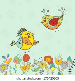 background with flowers and birds. space for text. can be used as a greeting card