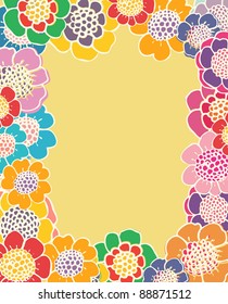 Background with flowers in bright colors on a yellow background