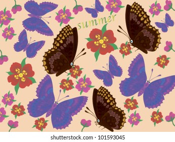 Background. Flowers with butterflies