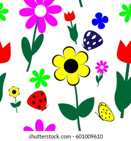 Background with flowers and butterflies