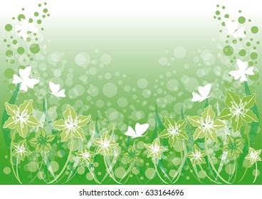 Background with flowers and butterflies