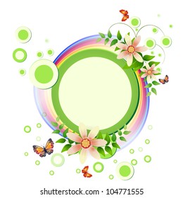 Background with flowers, butterflies  and rainbow