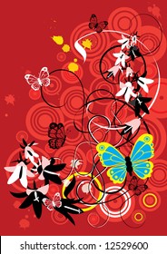 Background flowers and butterflies, vector