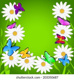 background  with flowers and butterflies, vector illustration
